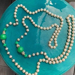 Vintage Costume Jewelry faux pearl & jade necklace